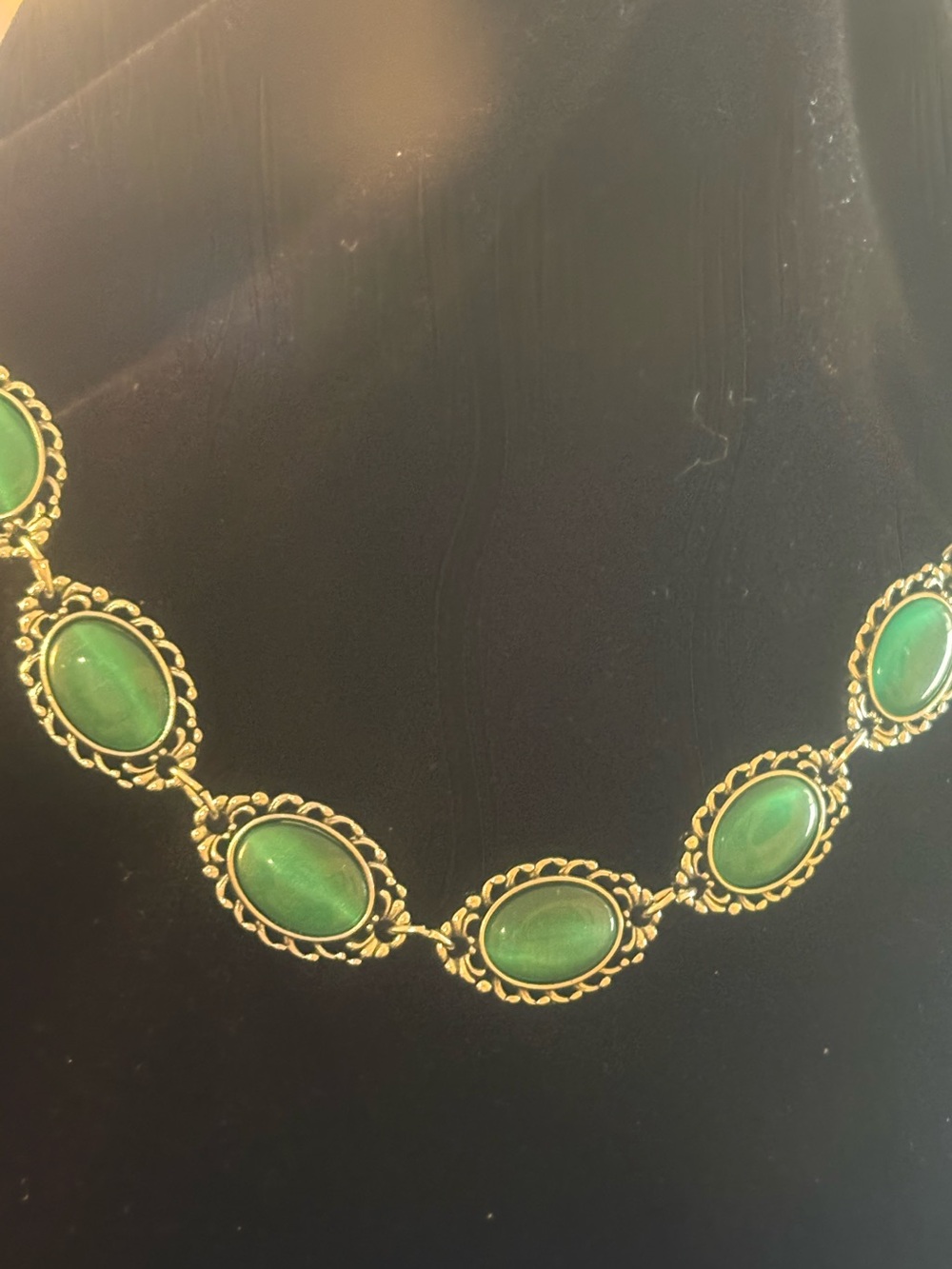 Silver-Tone Necklace with Green Oval Stones